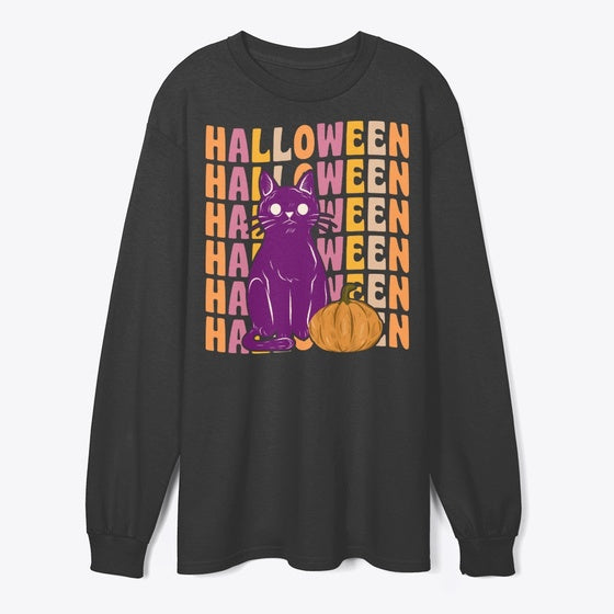 Scary Black Cat Pumpkin 70s 80s Retro