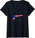 Womens Suppressed Pistol American Flag Gift Responsible Gun Owners V Neck Apparel Everyday Wear