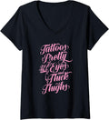 Womens Tattoos Pretty Eyes And Thick Thighs Ink Gun Queen Cute Pink V Neck Apparel Clean Design 2