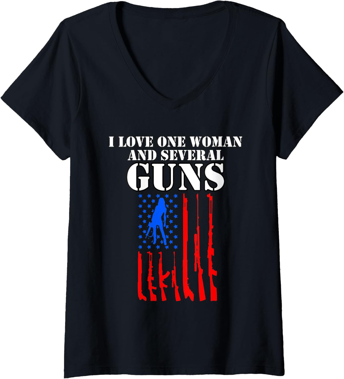 Womens I Love One Woman Several Guns T Shirt Husband Wife 2a Gun V Neck T Shirt Everyday Wear 2