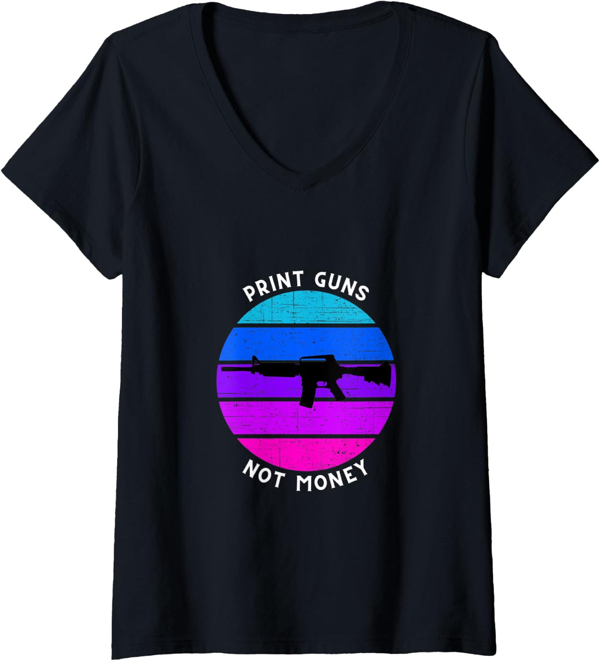 Womens Print Guns Not Money Sunset Ar 15 M4 2a Gun 2022 Graphic V Neck Apparel Clean Design