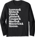 Top Gun List Of Pilot Names White Text Action Movie Long Sleeve Apparel Premium Print
