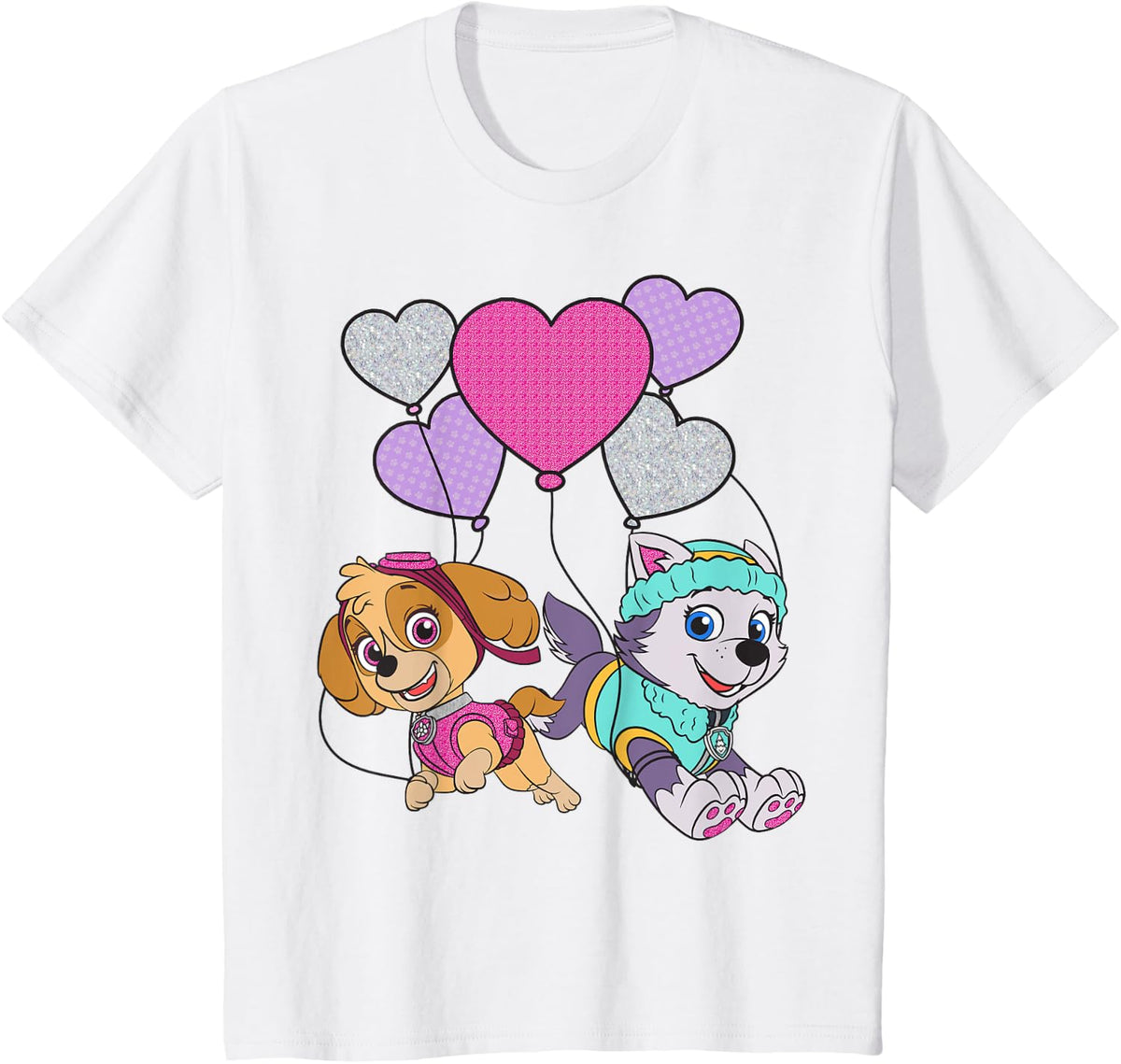 Puppy Patrol Sky Pup and Snow With Heart Balloons Shirt 65