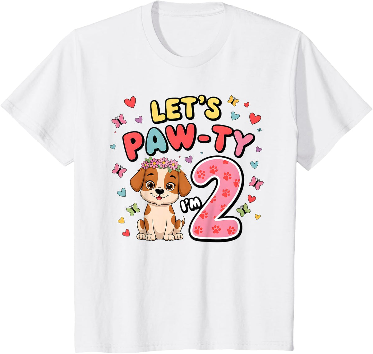 Dog Paw Lets Pawty 2nd Birthday Girl Puppy Lover Kids Shirt 358