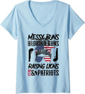 Womens Messy Buns And Loaded Guns Raising Lions Patriots V Neck Apparel US Trend