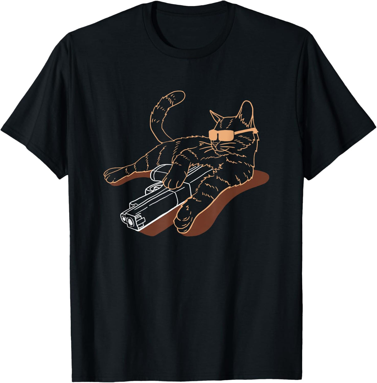 Fresan Gun Cat Lover Cool Kitten Weapon T Shirt Themed Unisex Adults Black Short Sleeve Small T Shirt Clean Design