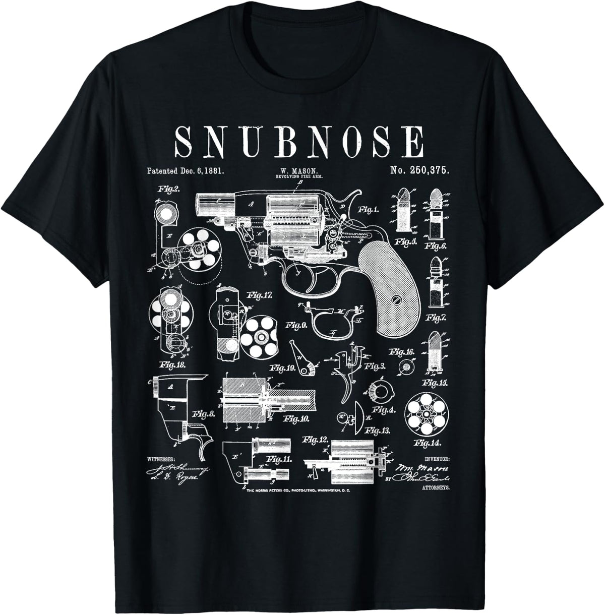 Snubnosed Revolver Belly Gun Vintage Firearm Patent Print Apparel US Trend
