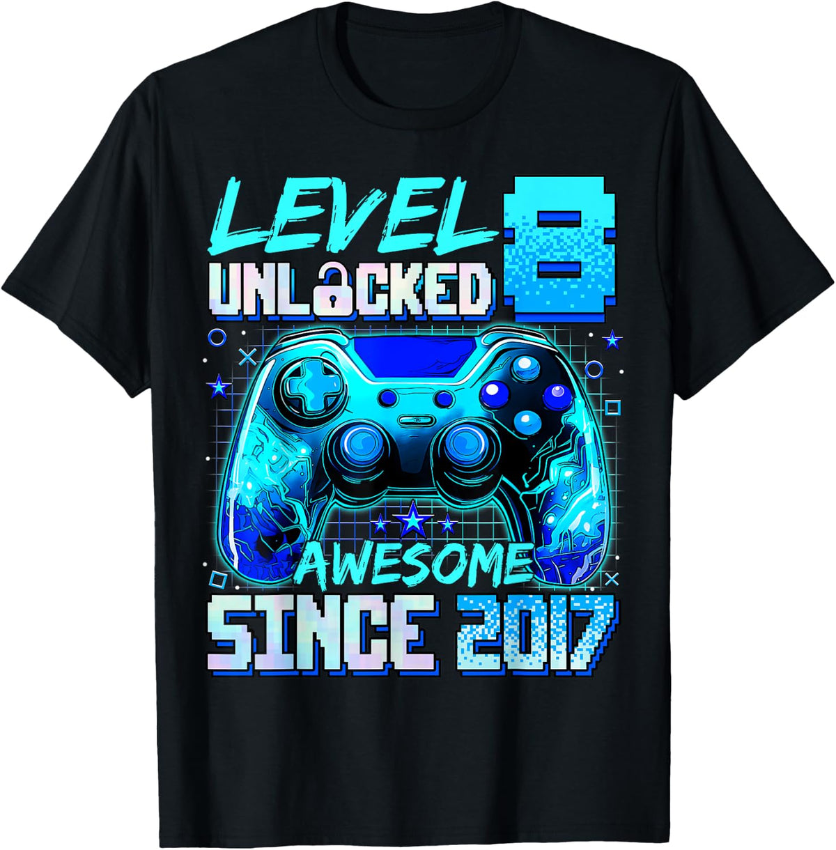 8th Birthday Level 8 Unlocked Gamer Gift Shirt for Boys 45