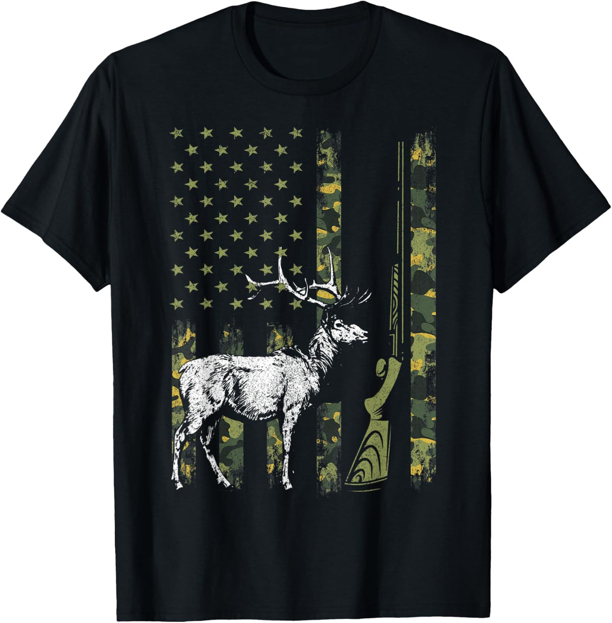 Deer Hunter Dad Camo American Flag Shirts Men Gun Hunting T Shirt Premium Print