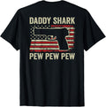 Daddy Shark Pew Mens Pistol Funny Gun Joke On Back Apparel Premium Print