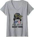 Womens Dogs Guns Messy Buns Funny Pro Gun Dog Lover V Neck Apparel Minimal Style