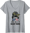 Womens God Guns Messy Buns Funny American Gun Owner V Neck Apparel Clean Design